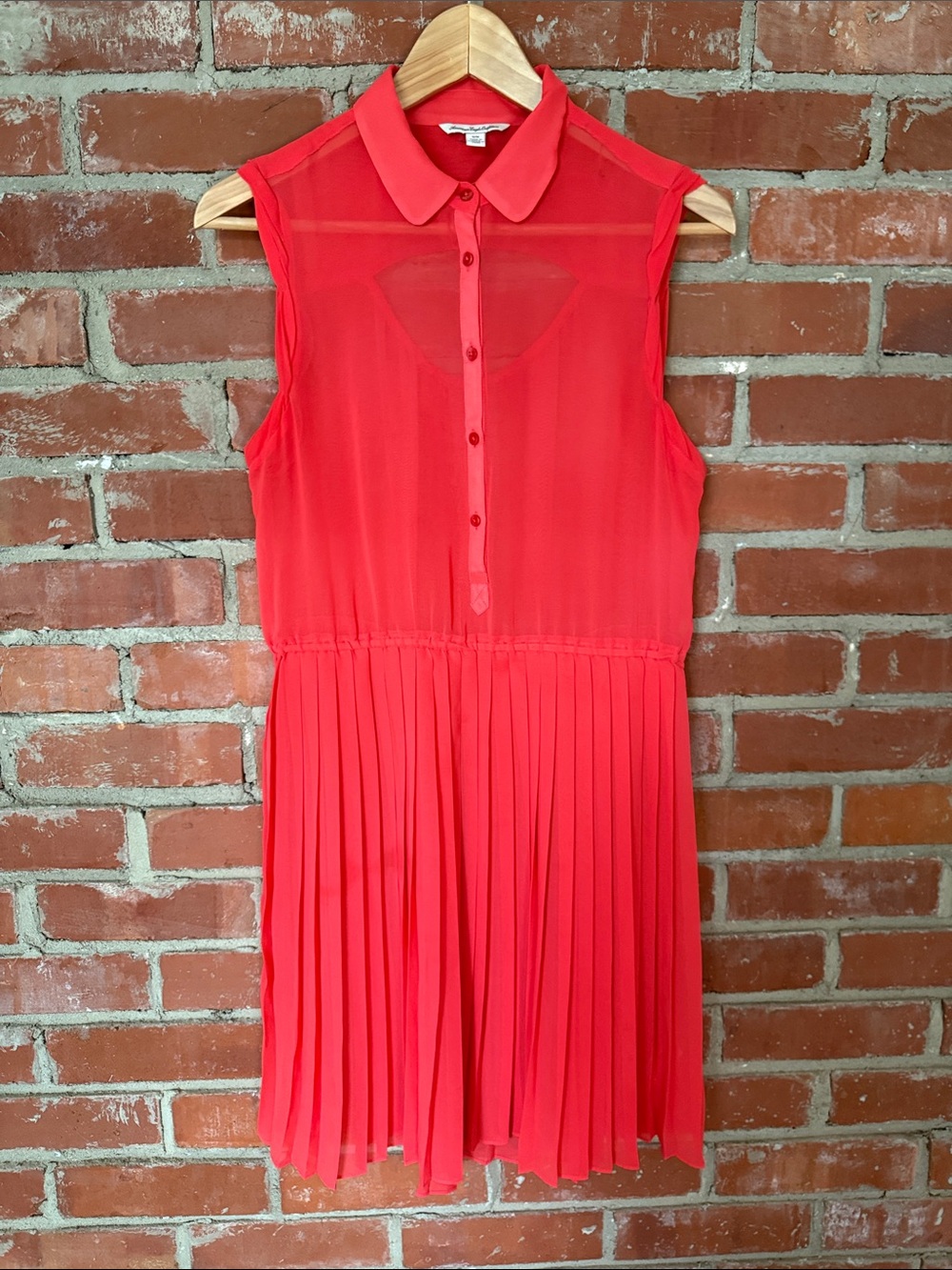 American Eagle Outfitters Sleeveless Sheer Coral Pleated Skirt Dress